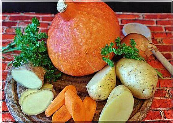 Plate with carrots and potatoes