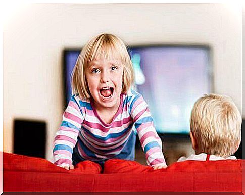 Girl jumps on the couch