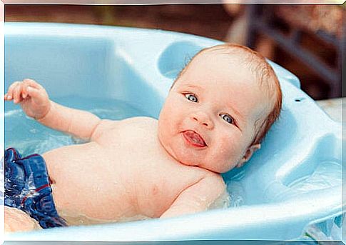 A baby in a bath