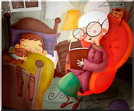 Grandma reads to grandson