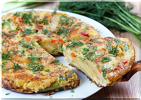 Spanish omelette of potato and sausage