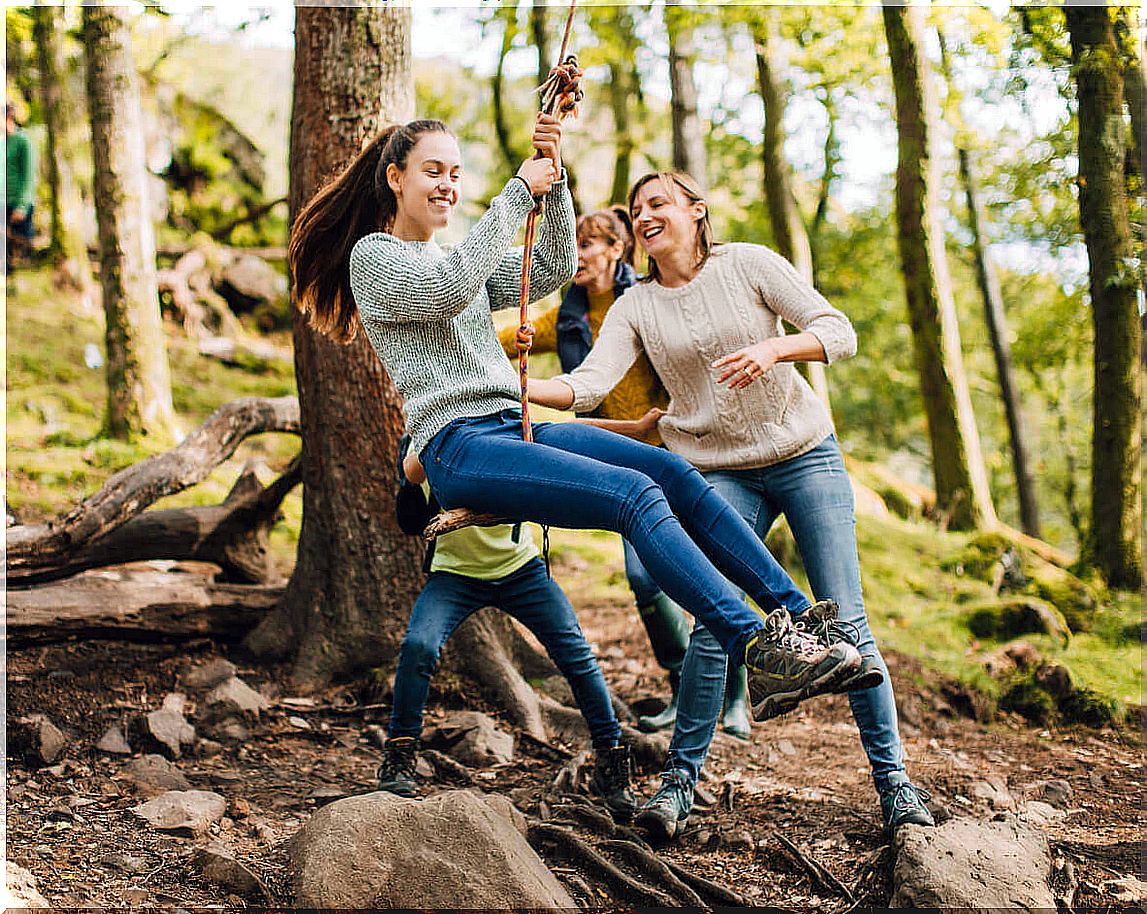 Teens playing outside