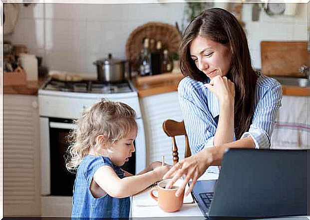 Girl making something for her mother