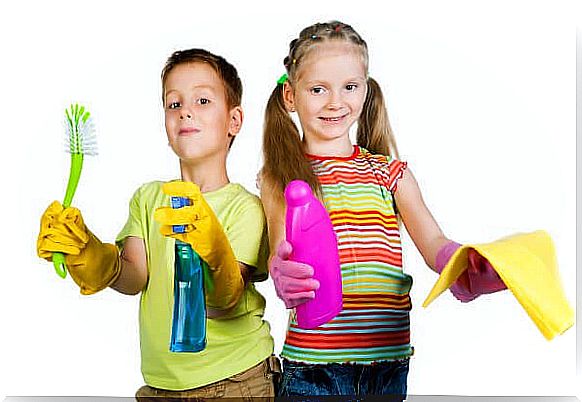 Brother and sister cleaning