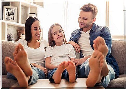 Barefoot family in the house