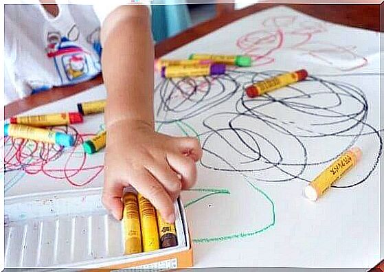 Children's drawing and crayons