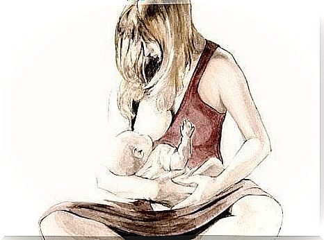 Mother breastfeeds drawing